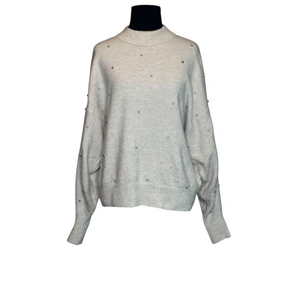 H&M cream beaded sparkle silver studs sweater size Small - Picture 11 of 15